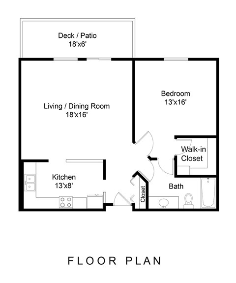 Floor plan for 1 bed, 1 bath, 908 sqft
